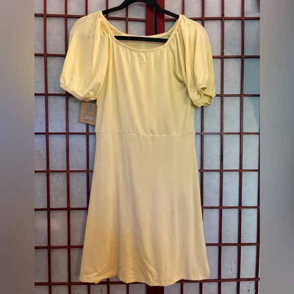 Bixby Nomad Yellow Buttoned Puff Sleeve Dress - Picture 2 of 4